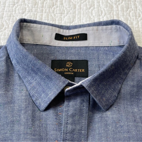 SIMON CARTER LONDON Men's Long Sleeve Slim Fit Dress Shirt, size Large, Blue - Picture 10 of 13